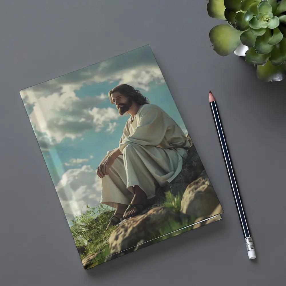 Jesus Sitting On Rocky Hillside Clouds – Notebooks