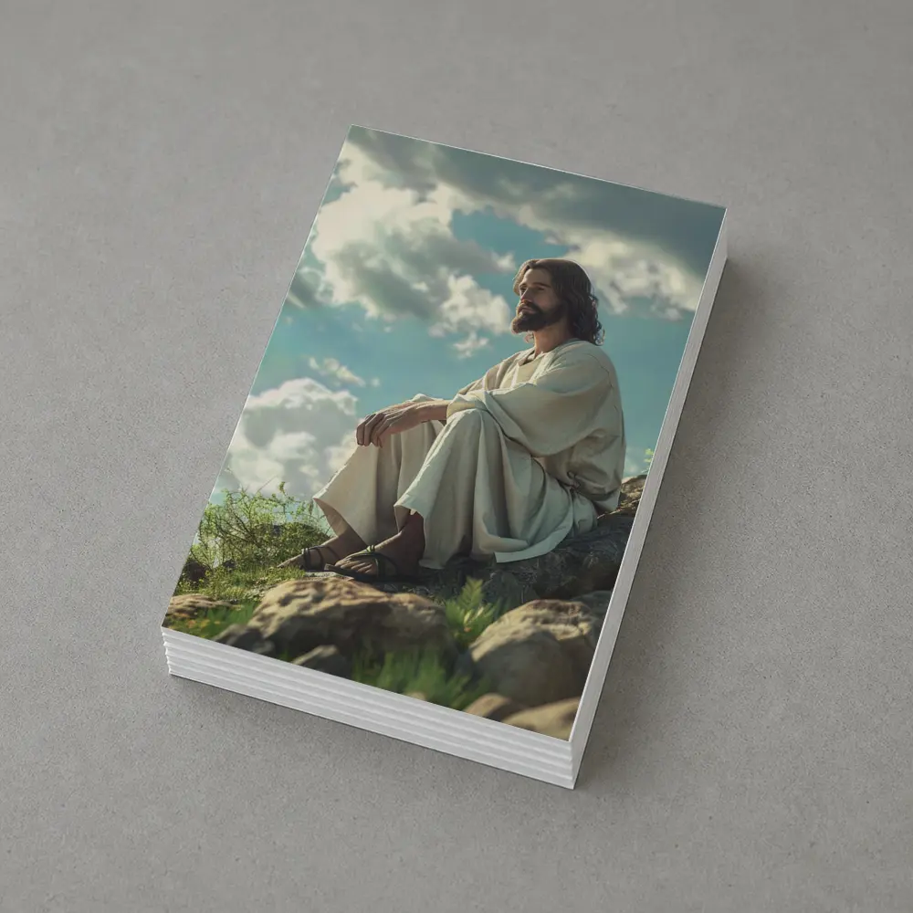 Jesus Sitting On Rocky Hillside Clouds – Postcards