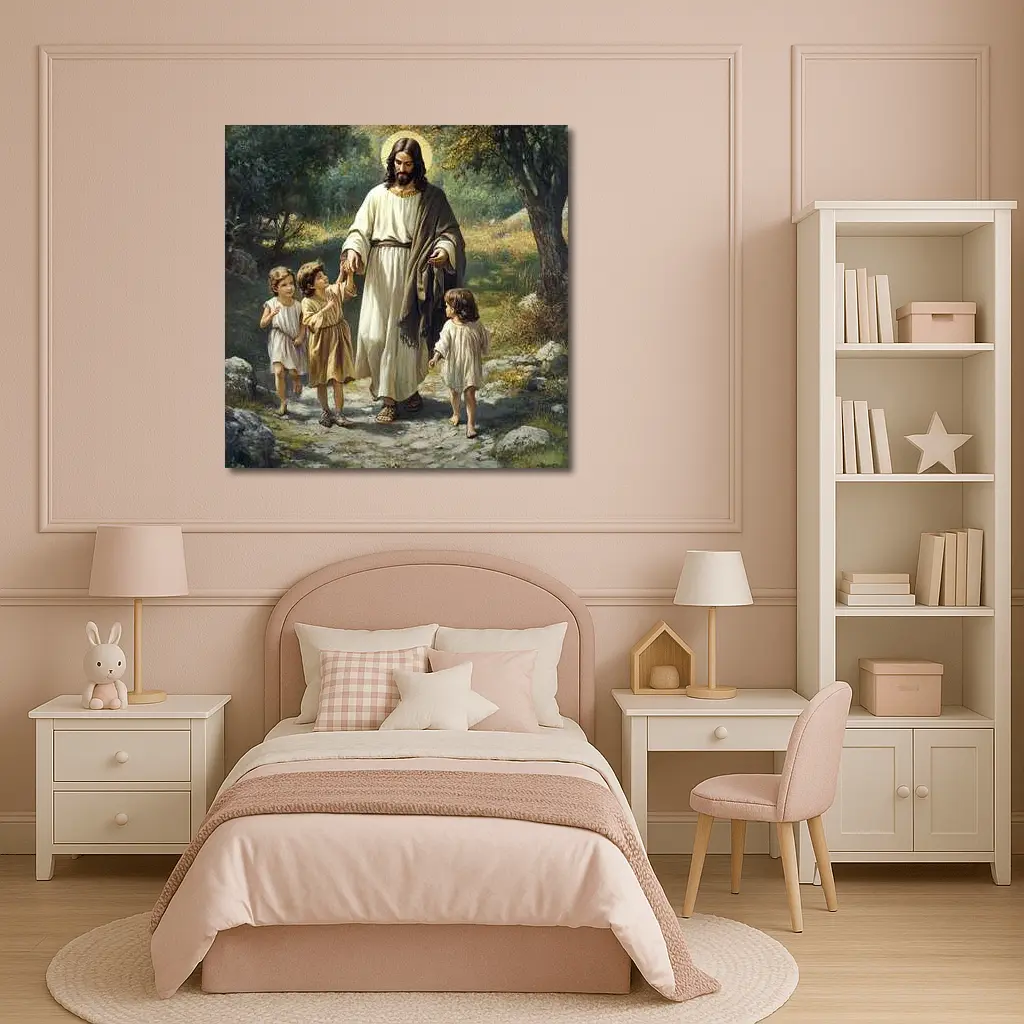 Jesus Walking With Children In Nature – Wall Art
