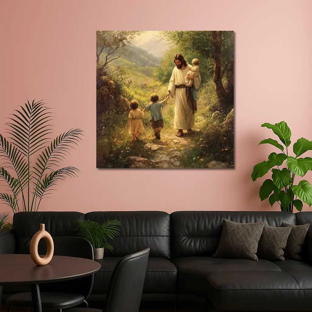 Jesus Walking With Children On Path – Wall Art