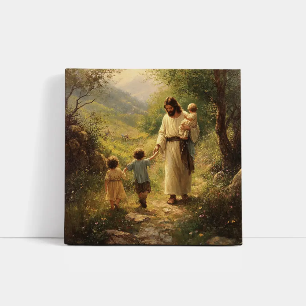 Jesus Walking With Children On Path – Wall Art
