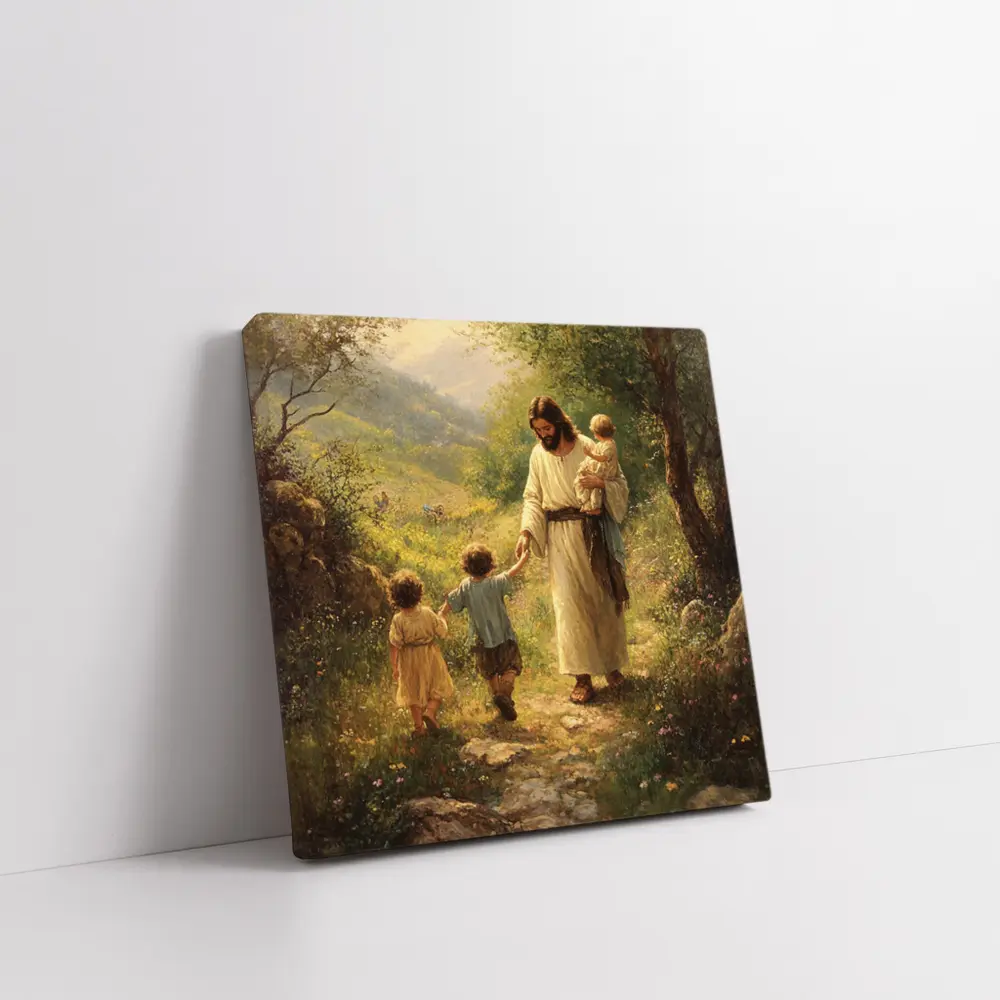 Jesus Walking With Children On Path – Wall Art