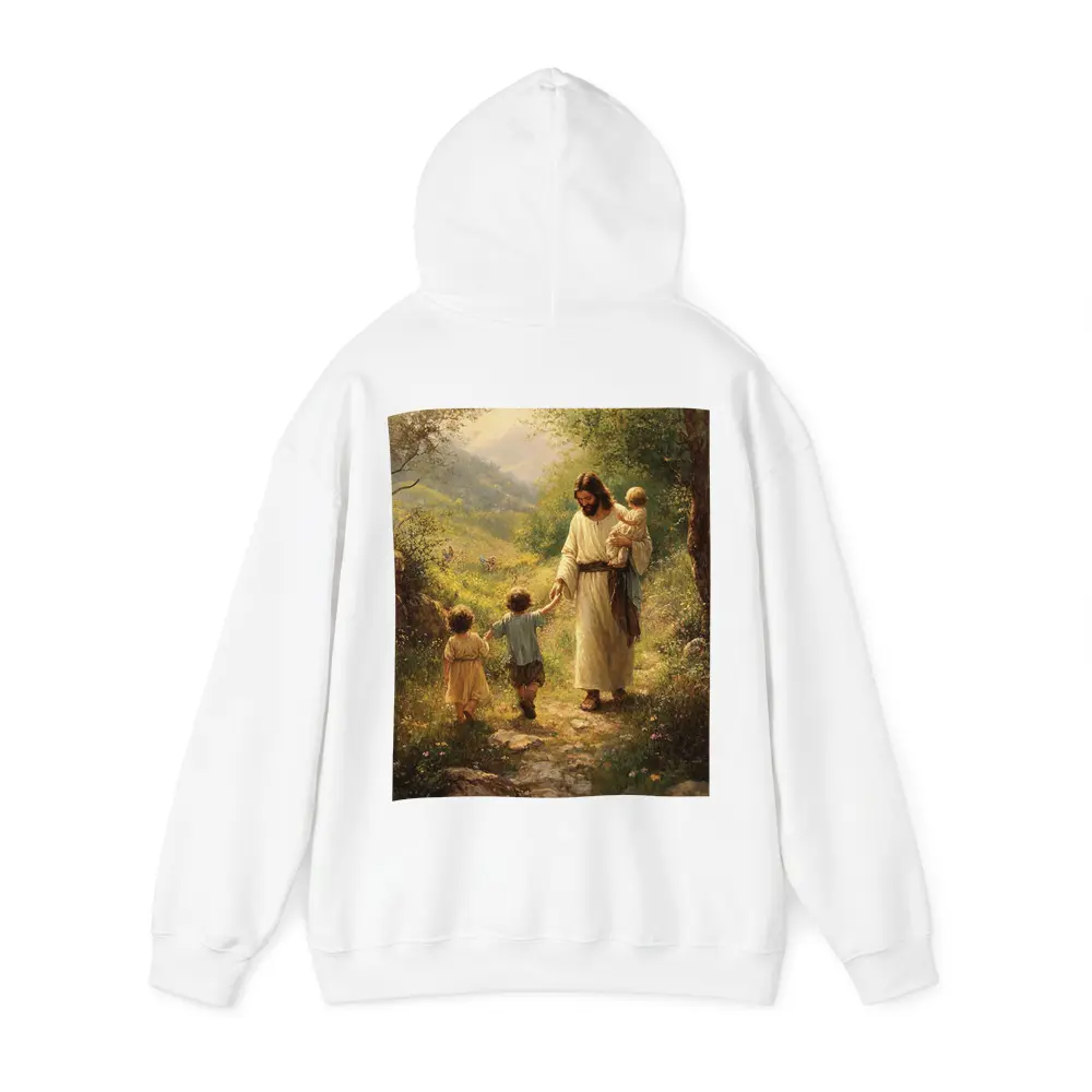 Jesus Walking With Children On Path – Hoodies