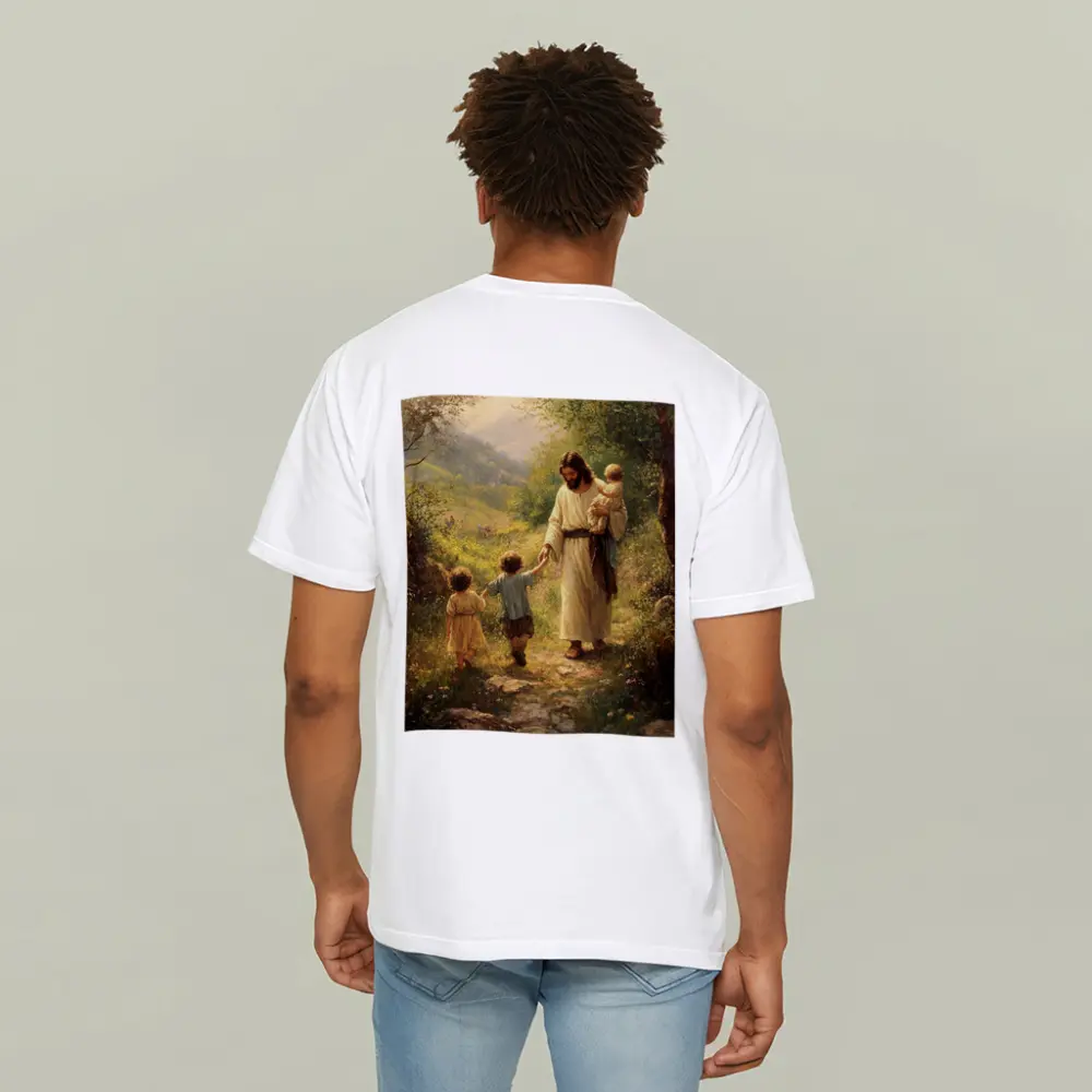 Jesus Walking With Children On Path – T-Shirts