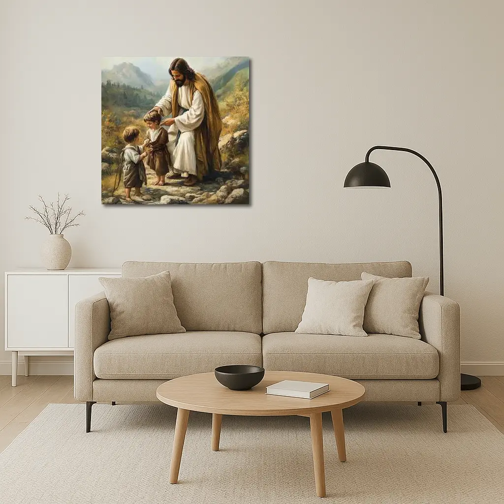 Jesus With Children Mountain Path Oil Painting – Wall Art