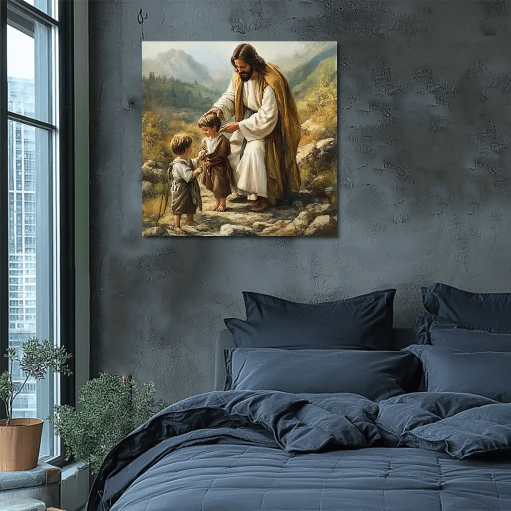 Jesus With Children Mountain Path Oil Painting – Wall Art