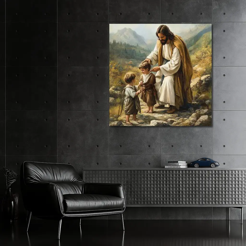 Jesus With Children Mountain Path Oil Painting – Wall Art