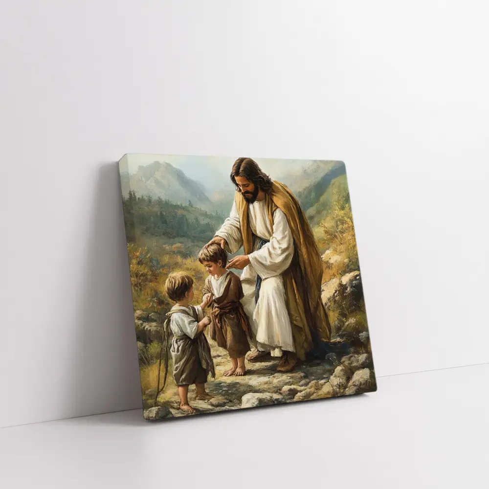 Jesus With Children Mountain Path Oil Painting – Wall Art