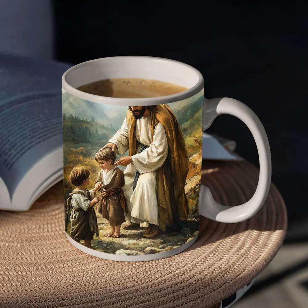 Jesus With Children Mountain Path Oil Painting – Mugs
