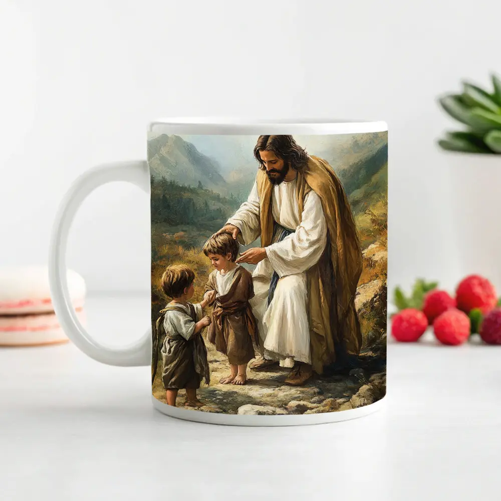 Jesus With Children Mountain Path Oil Painting – Mugs