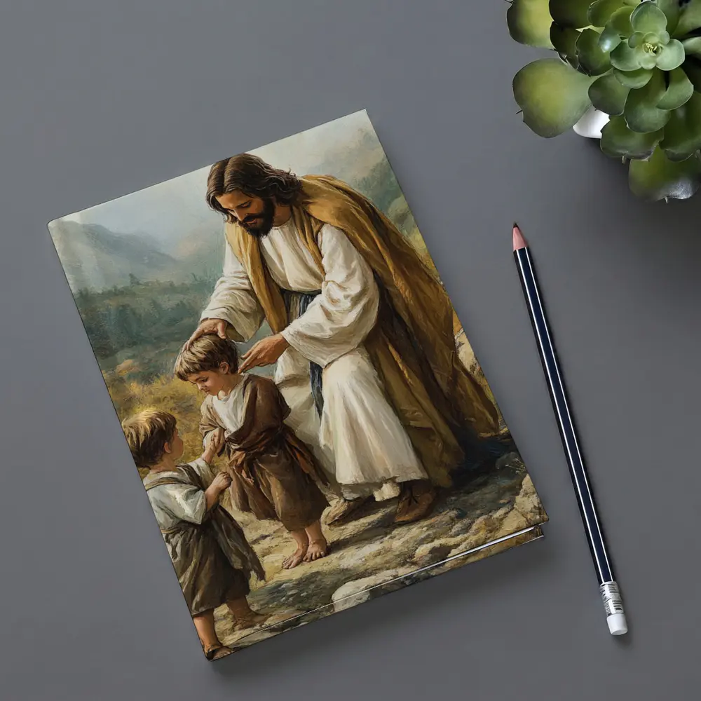 Jesus With Children Mountain Path Oil Painting – Notebooks