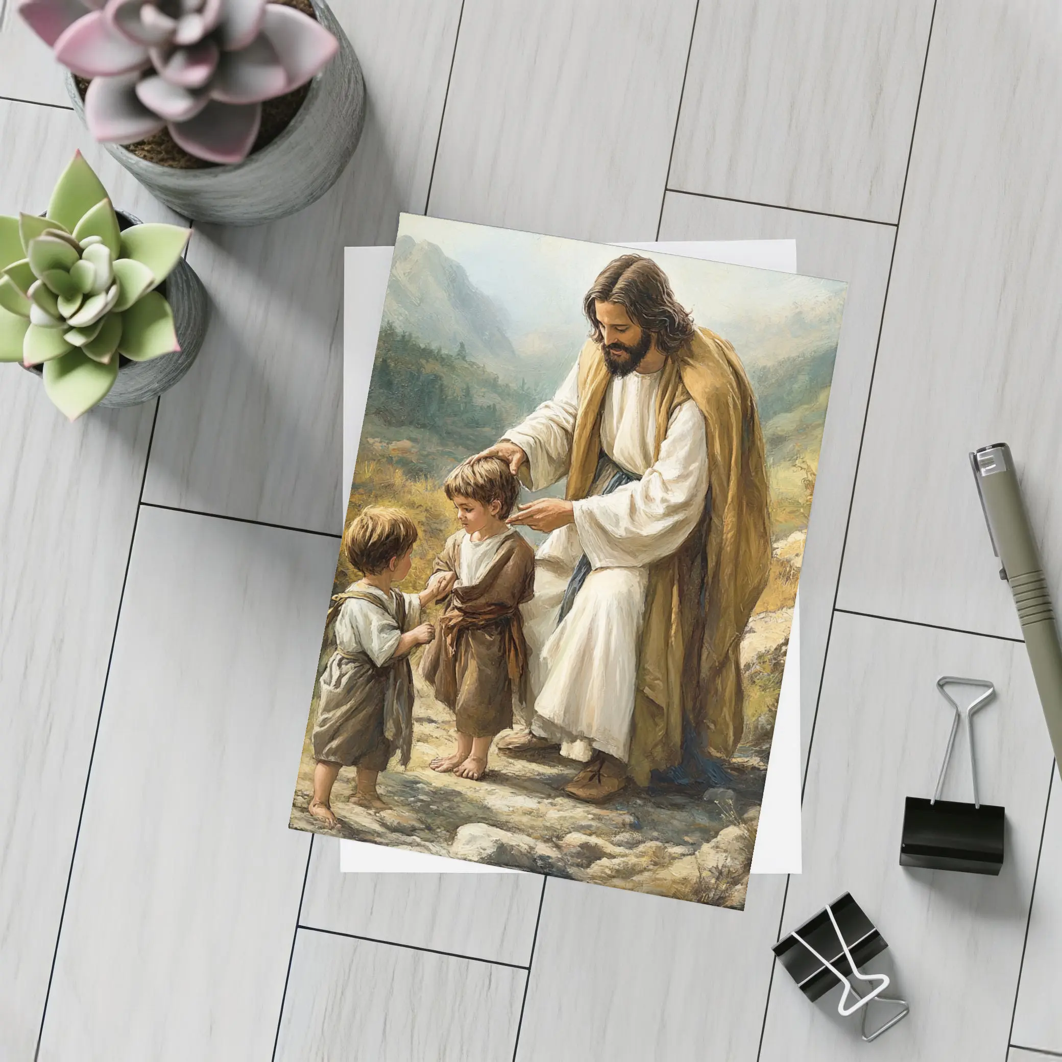 Jesus With Children Mountain Path Oil Painting – Postcards