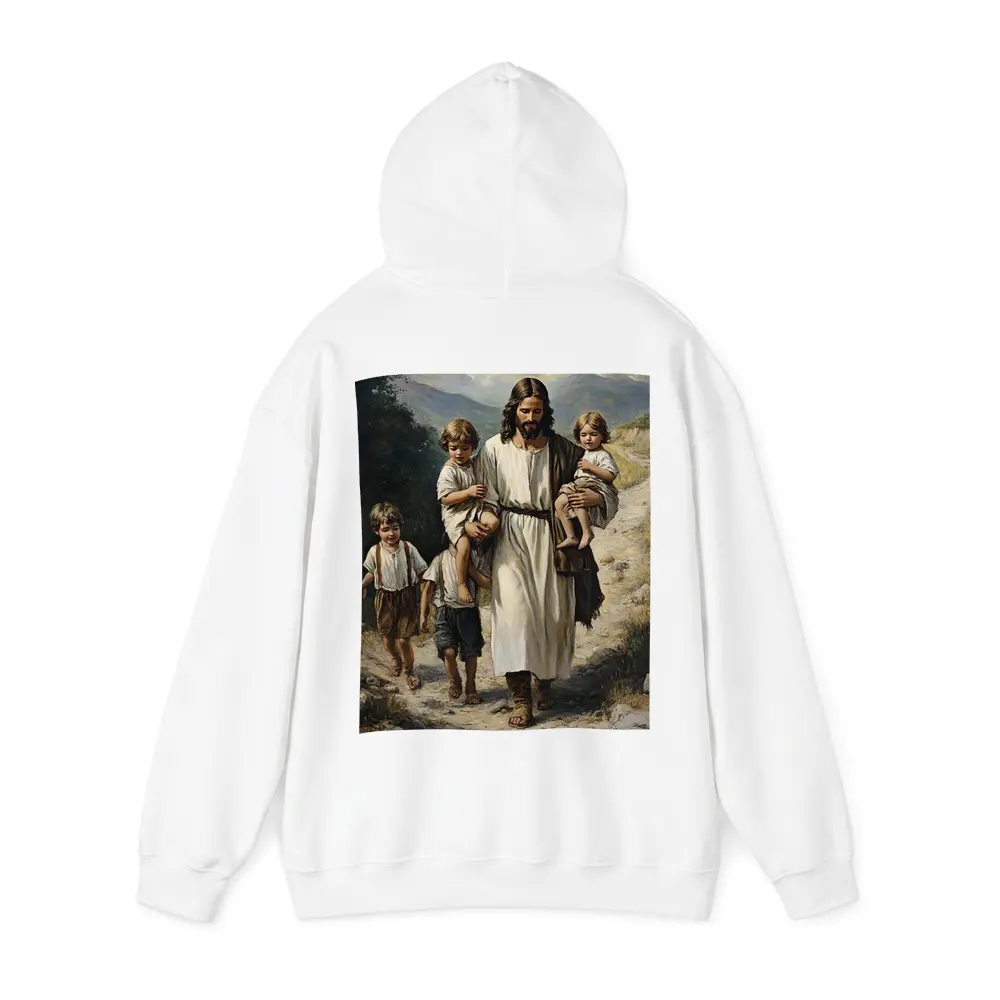 Jesus Walking With Children Mountain Path Painting – Hoodies