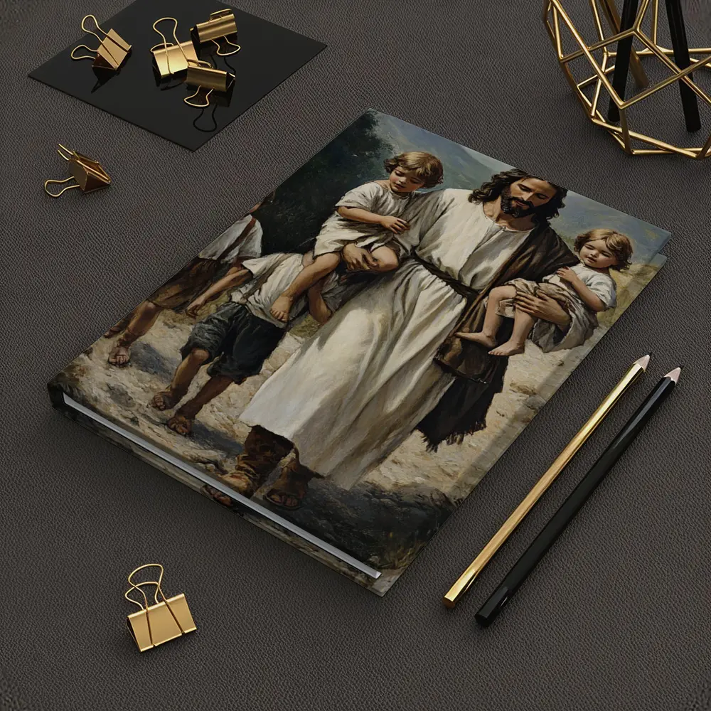Jesus Walking With Children Mountain Path Painting – Notebooks
