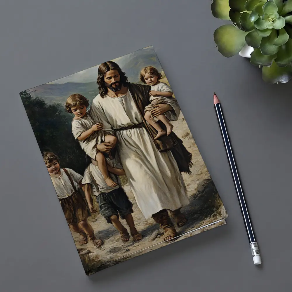 Jesus Walking With Children Mountain Path Painting – Notebooks