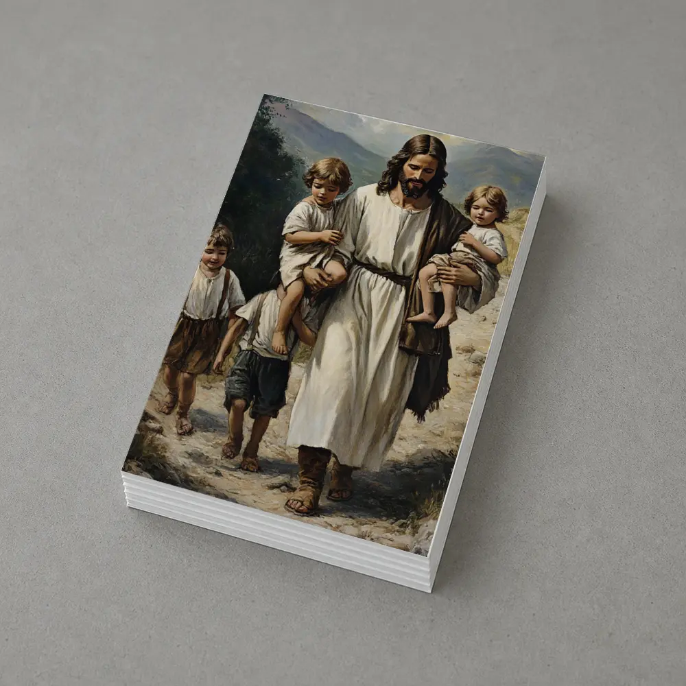 Jesus Walking With Children Mountain Path Painting – Postcards