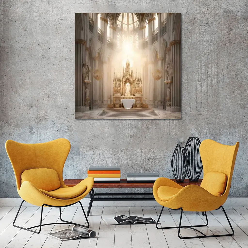 Gothic Cathedral Altar Divine Light Interior – Wall Art