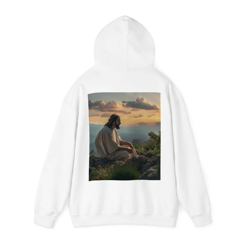 Jesus Sitting on Mountain at Sunset – Hoodies