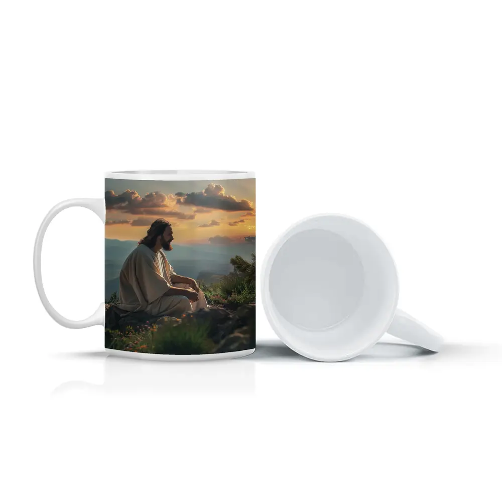 Jesus Sitting on Mountain at Sunset – Mugs