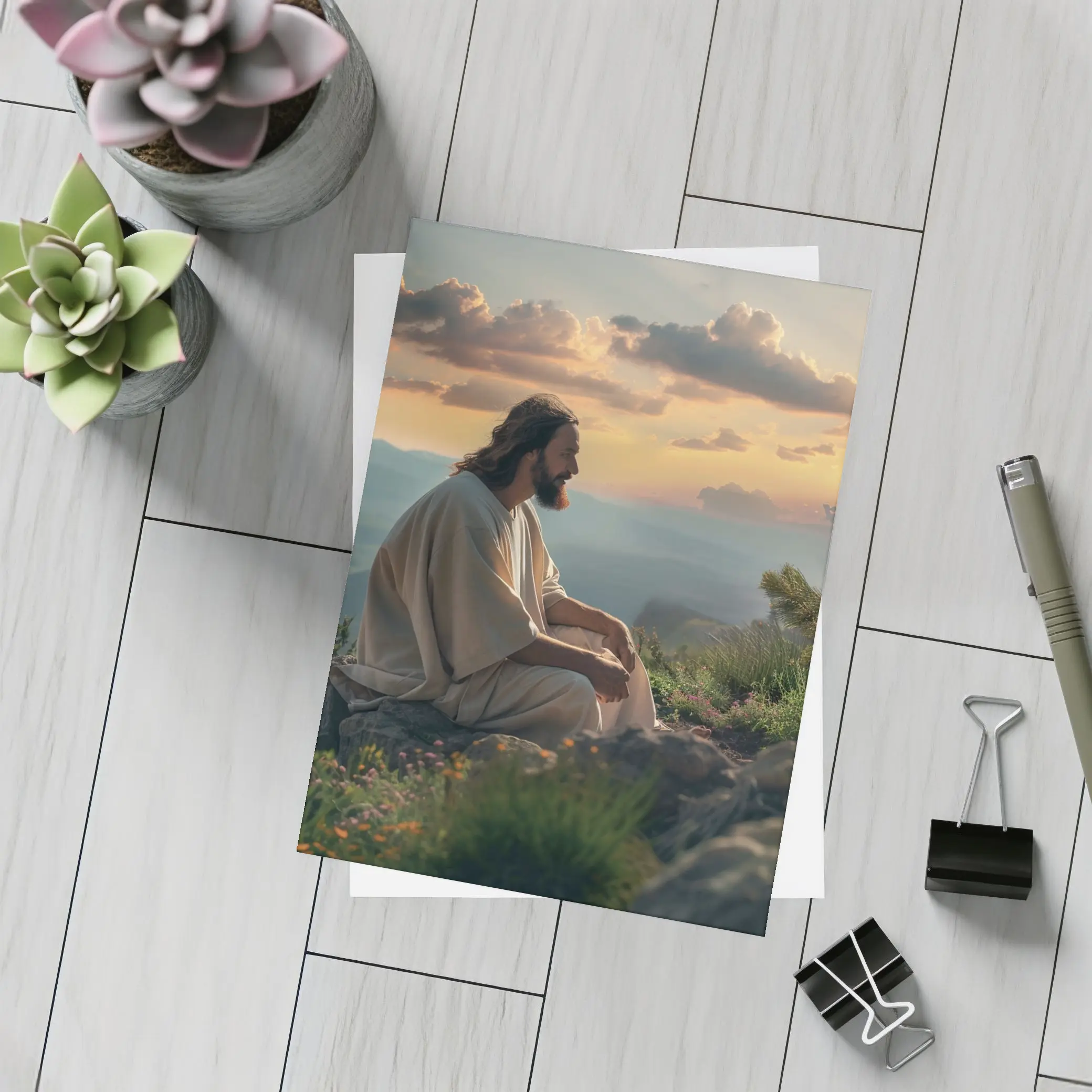 Jesus Sitting on Mountain at Sunset – Postcards