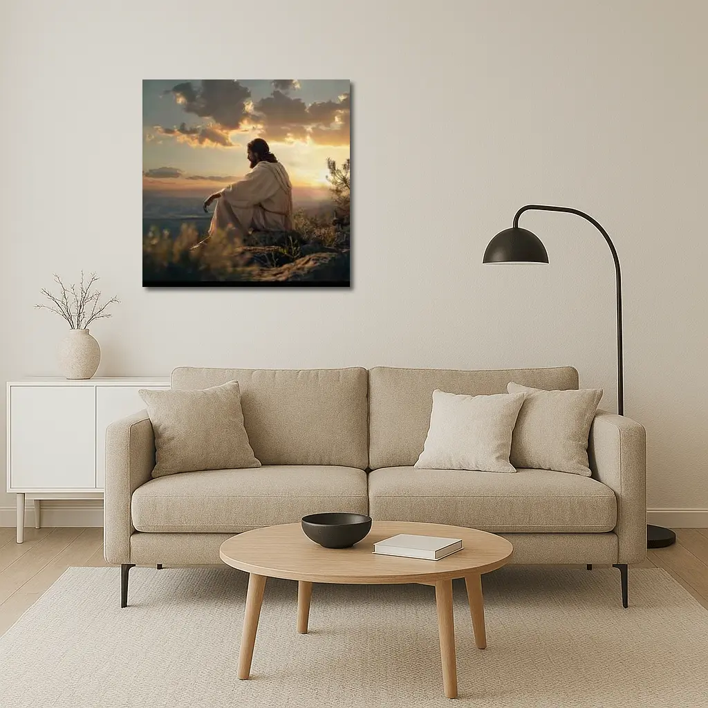 Jesus Sitting on Rock at Sunset – Wall Art