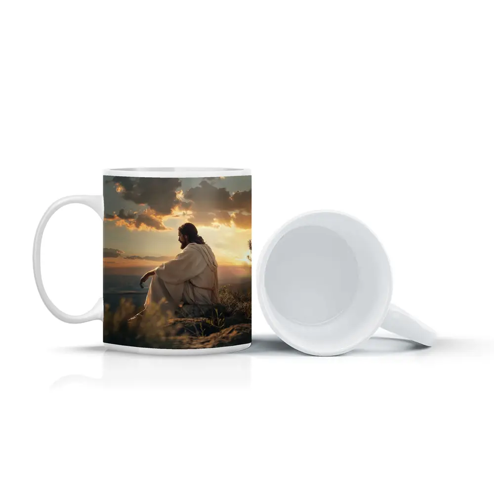 Jesus Sitting on Rock at Sunset – Mugs