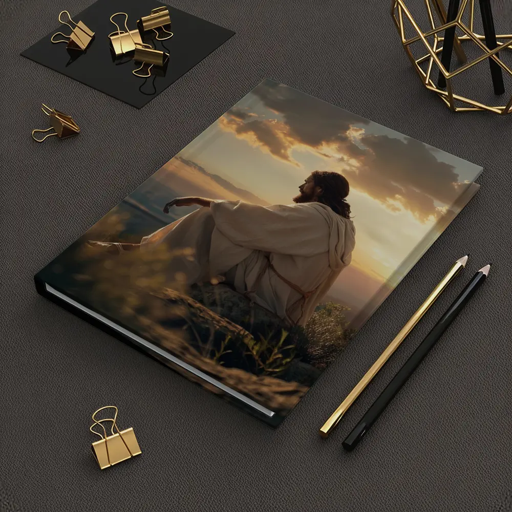 Jesus Sitting on Rock at Sunset – Notebooks