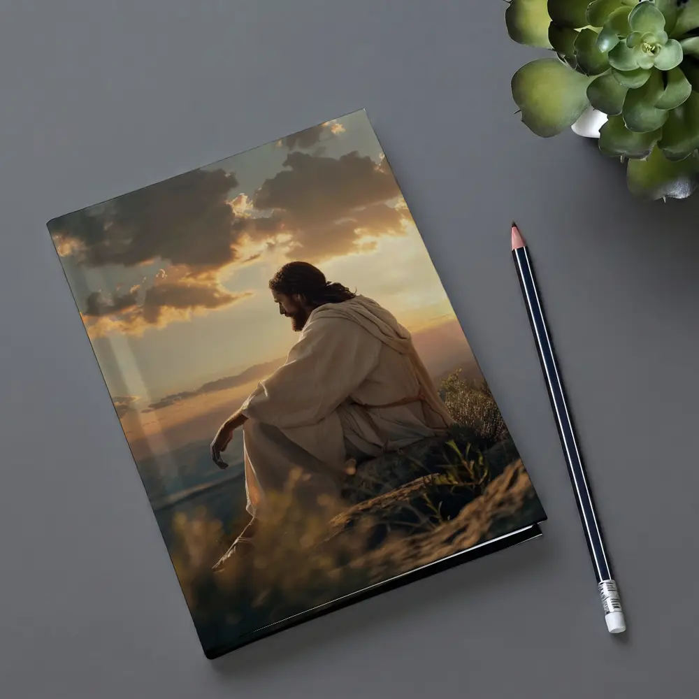 Jesus Sitting on Rock at Sunset – Notebooks