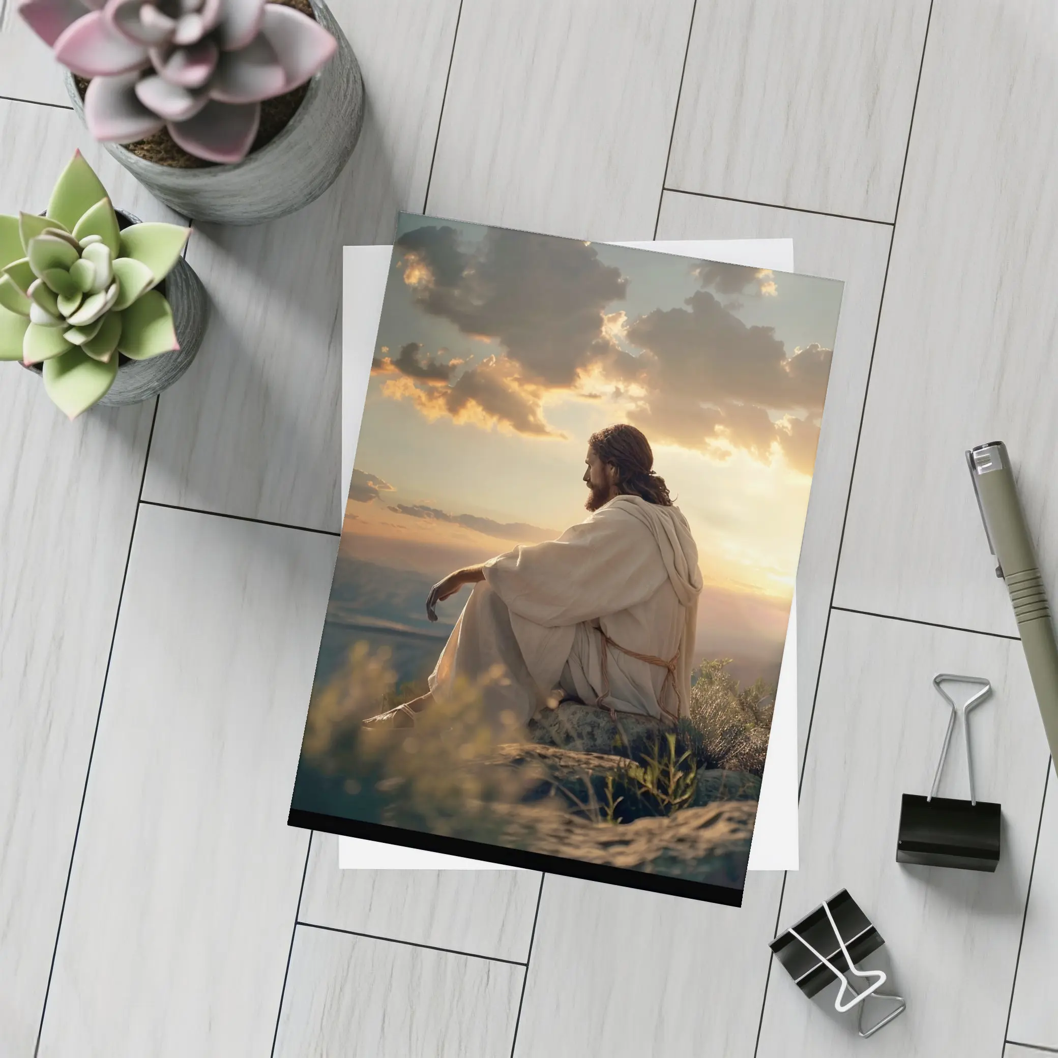 Jesus Sitting on Rock at Sunset – Postcards