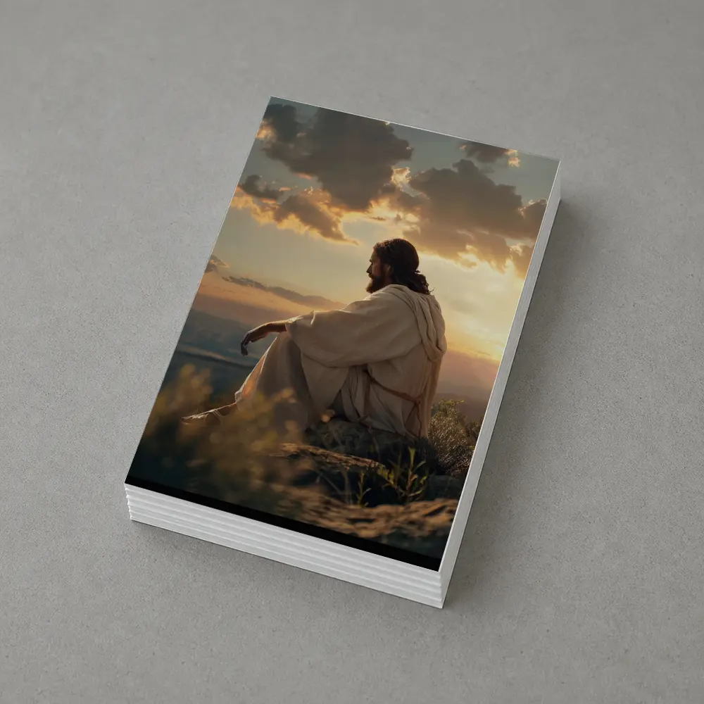 Jesus Sitting on Rock at Sunset – Postcards