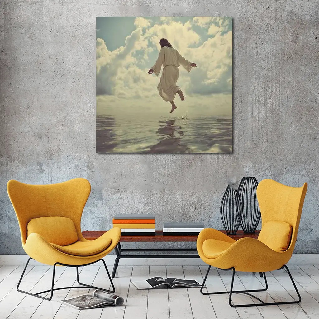 Jesus Rising Above Water Cloudy Sky – Wall Art