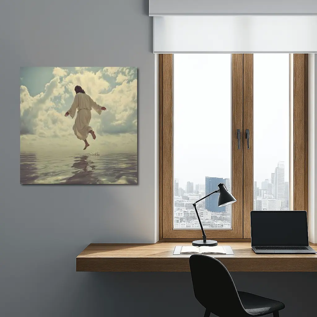 Jesus Rising Above Water Cloudy Sky – Wall Art
