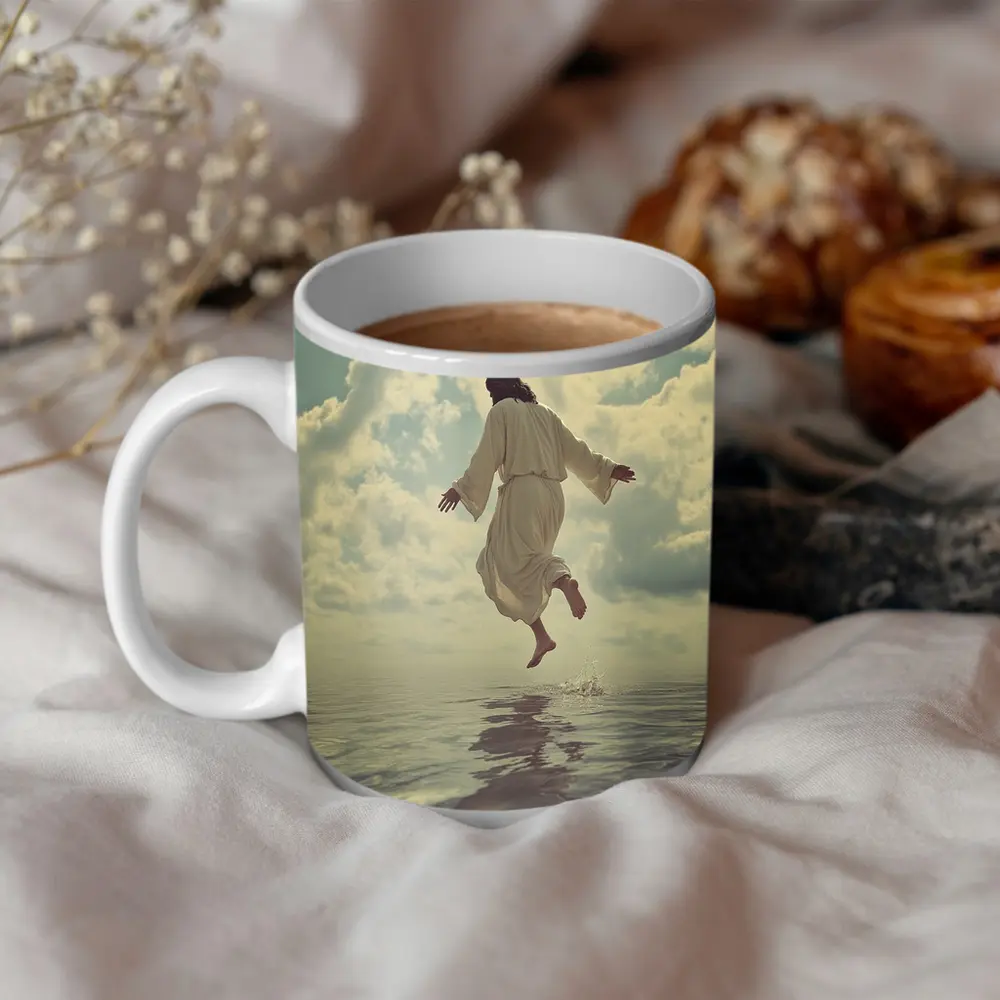 Jesus Rising Above Water Cloudy Sky – Mugs