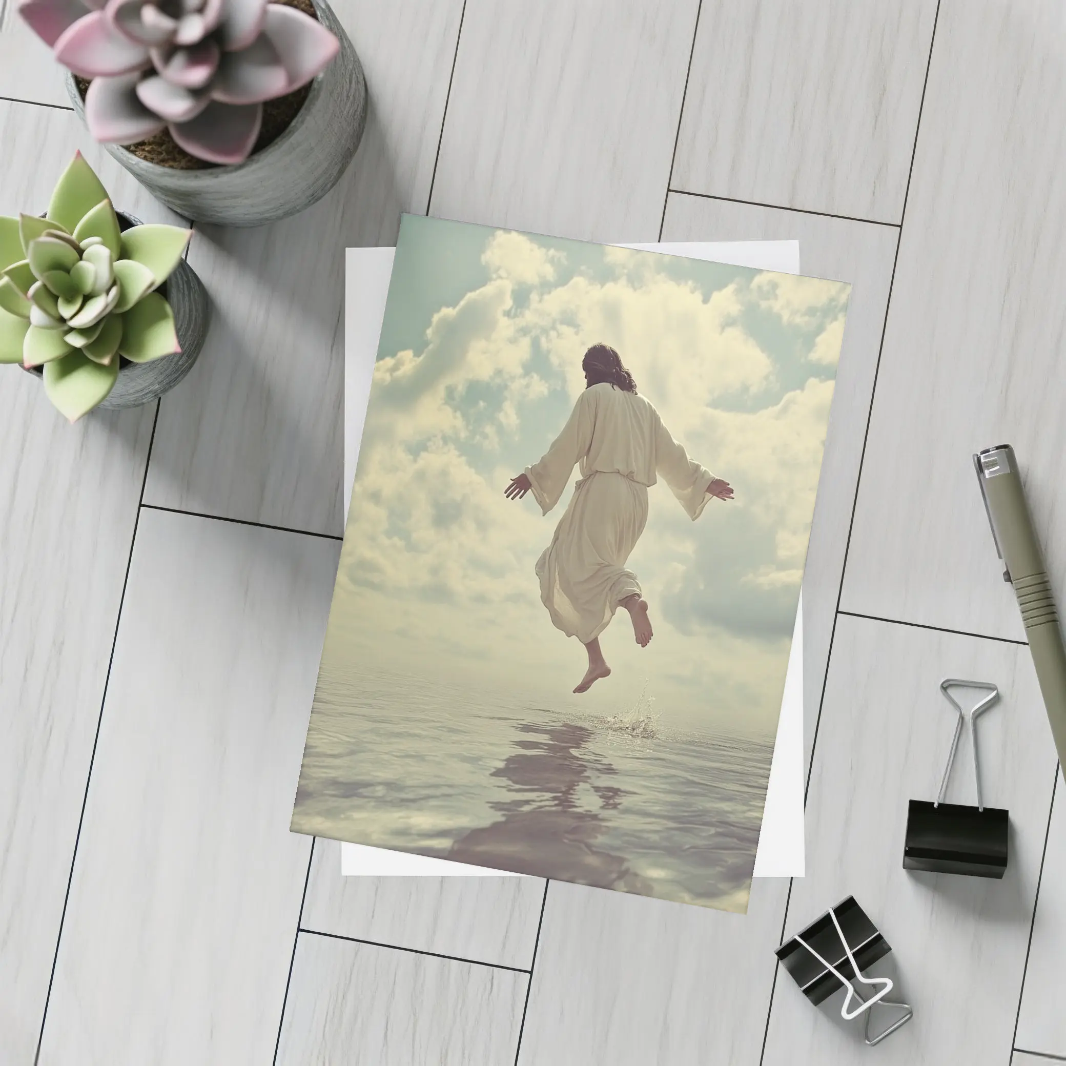 Jesus Rising Above Water Cloudy Sky – Postcards