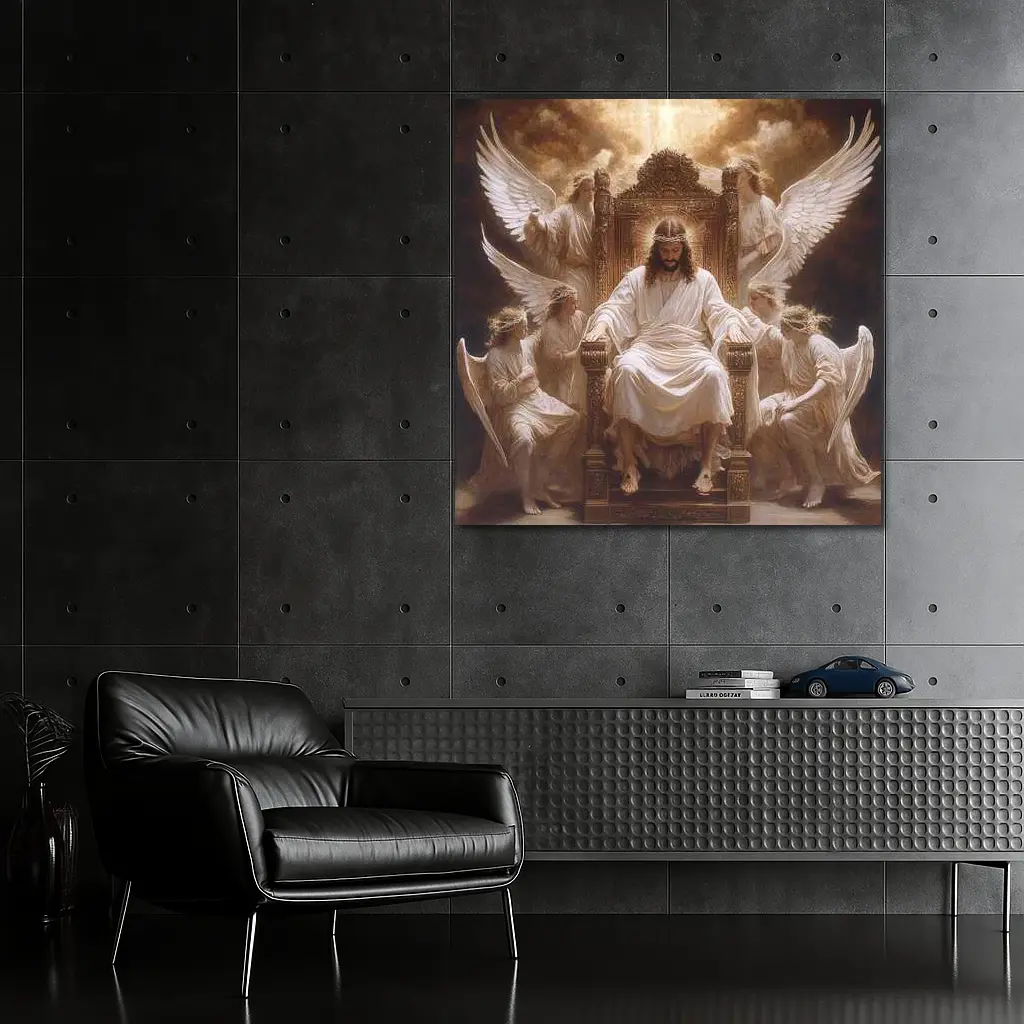 Jesus Christ Enthroned with Angels Religious Art – Wall Art