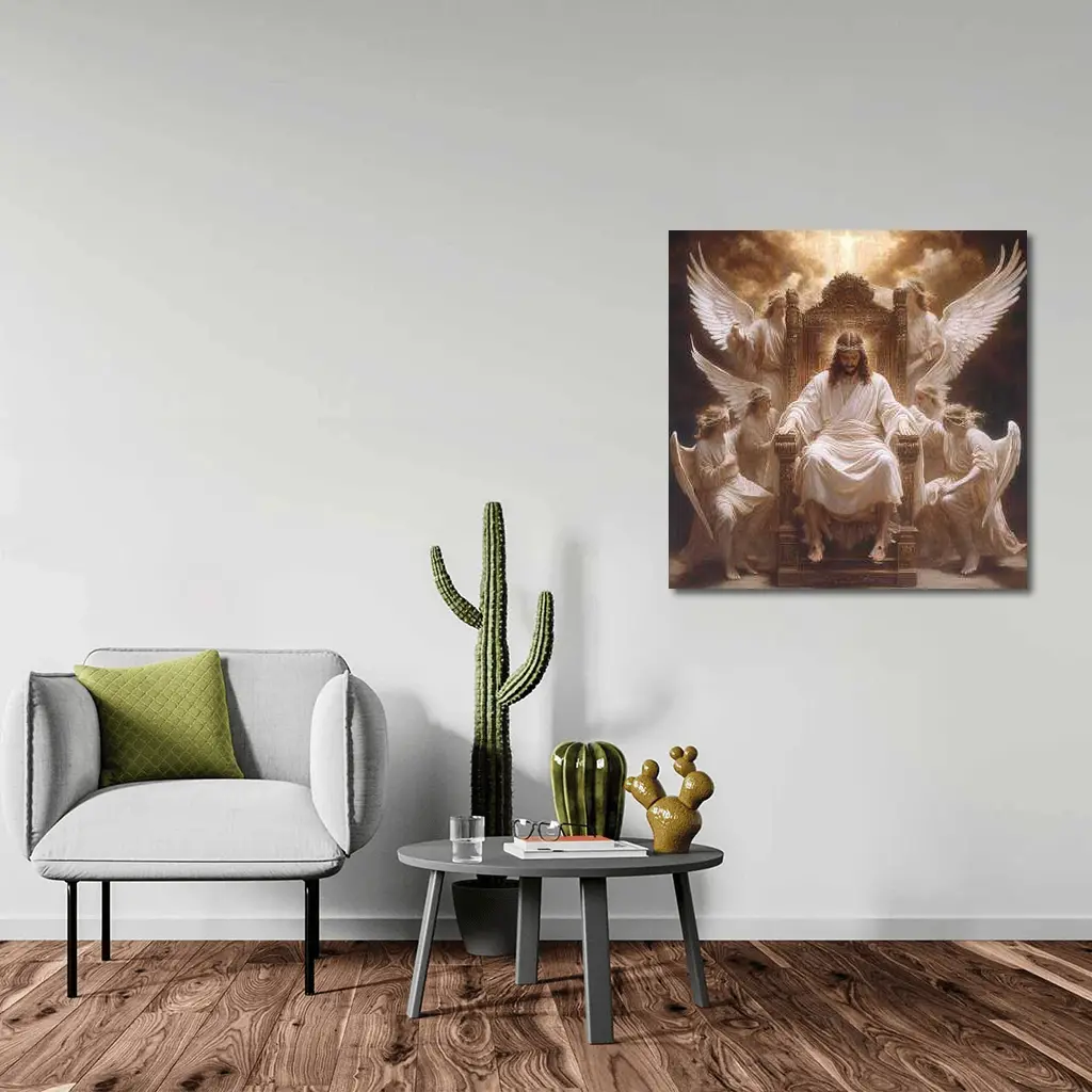 Jesus Christ Enthroned with Angels Religious Art – Wall Art