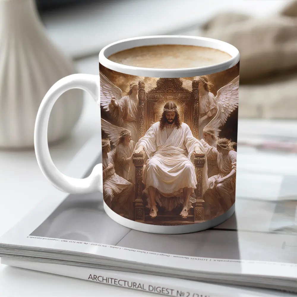 Jesus Christ Enthroned with Angels Religious Art – Mugs