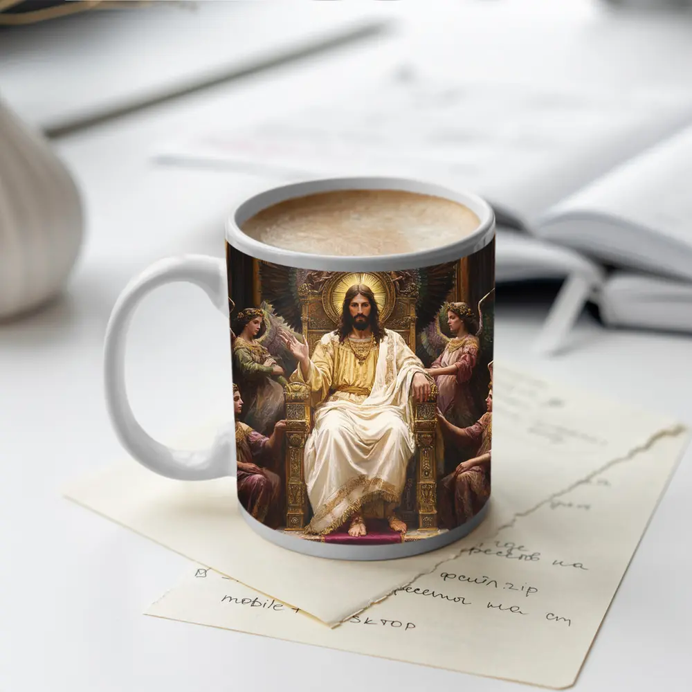 Jesus Christ Enthroned With Angels Painting – Mugs