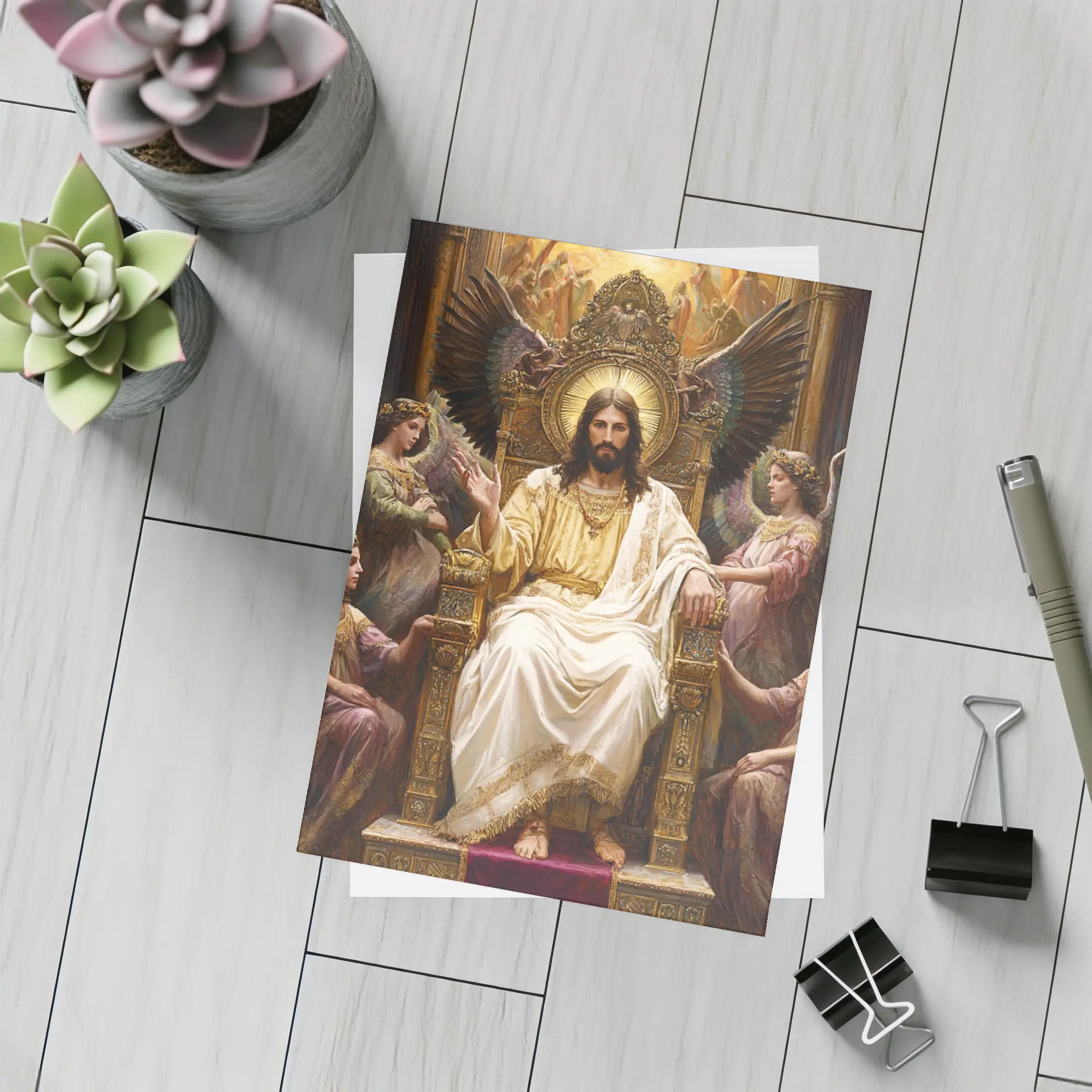 Jesus Christ Enthroned With Angels Painting – Postcards
