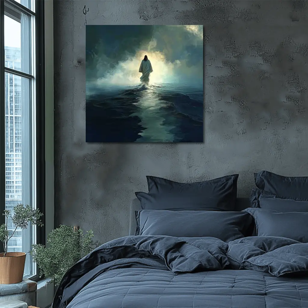 Jesus Walking on Water Stormy Ocean – Wall Art