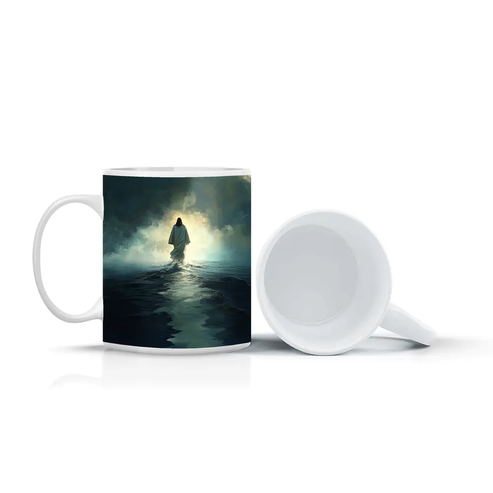 Jesus Walking on Water Stormy Ocean – Mugs