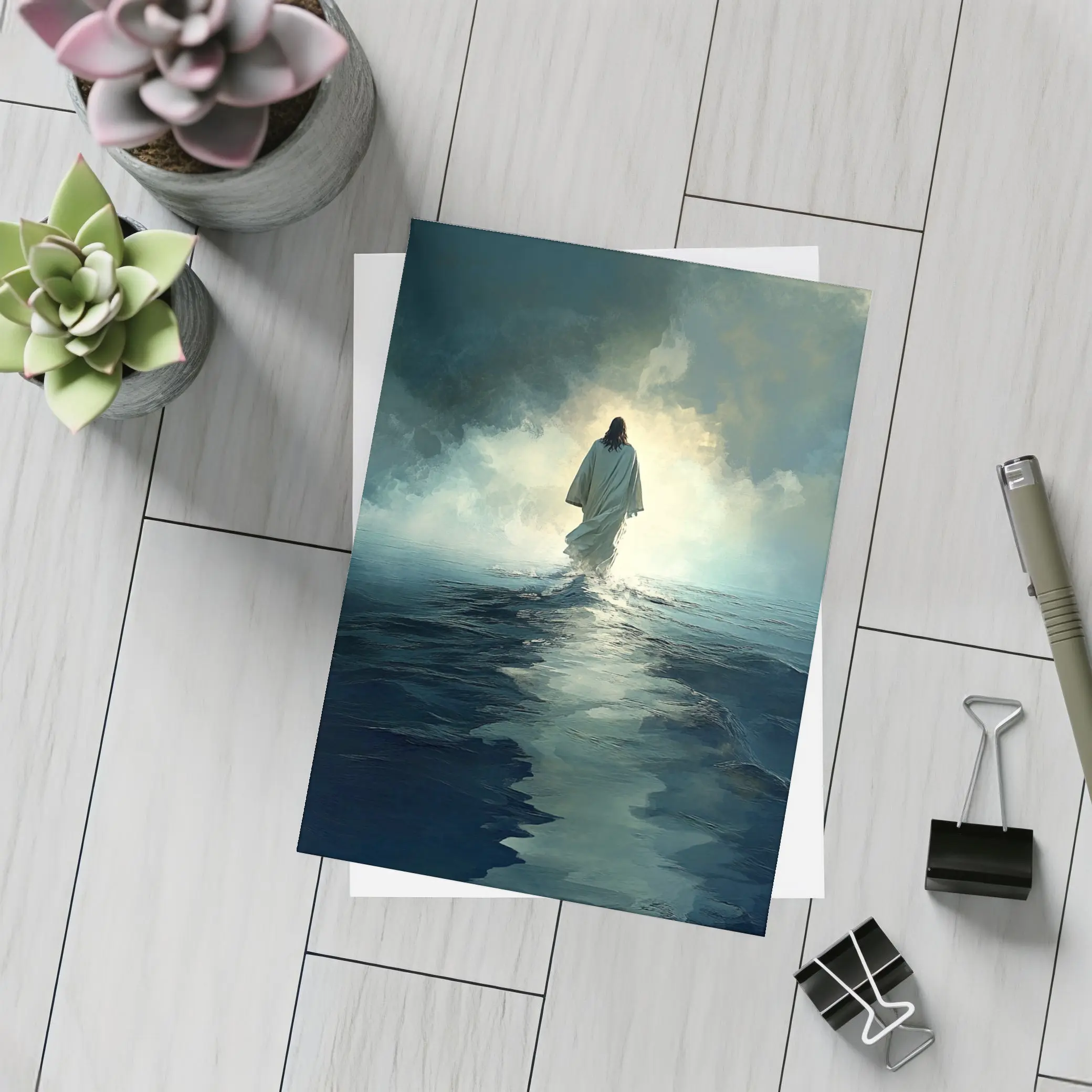 Jesus Walking on Water Stormy Ocean – Postcards