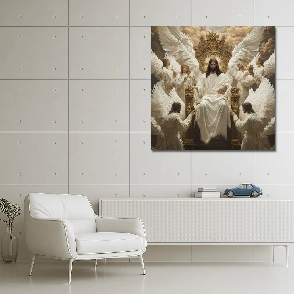 Jesus Christ Enthroned With Angels Gold – Wall Art