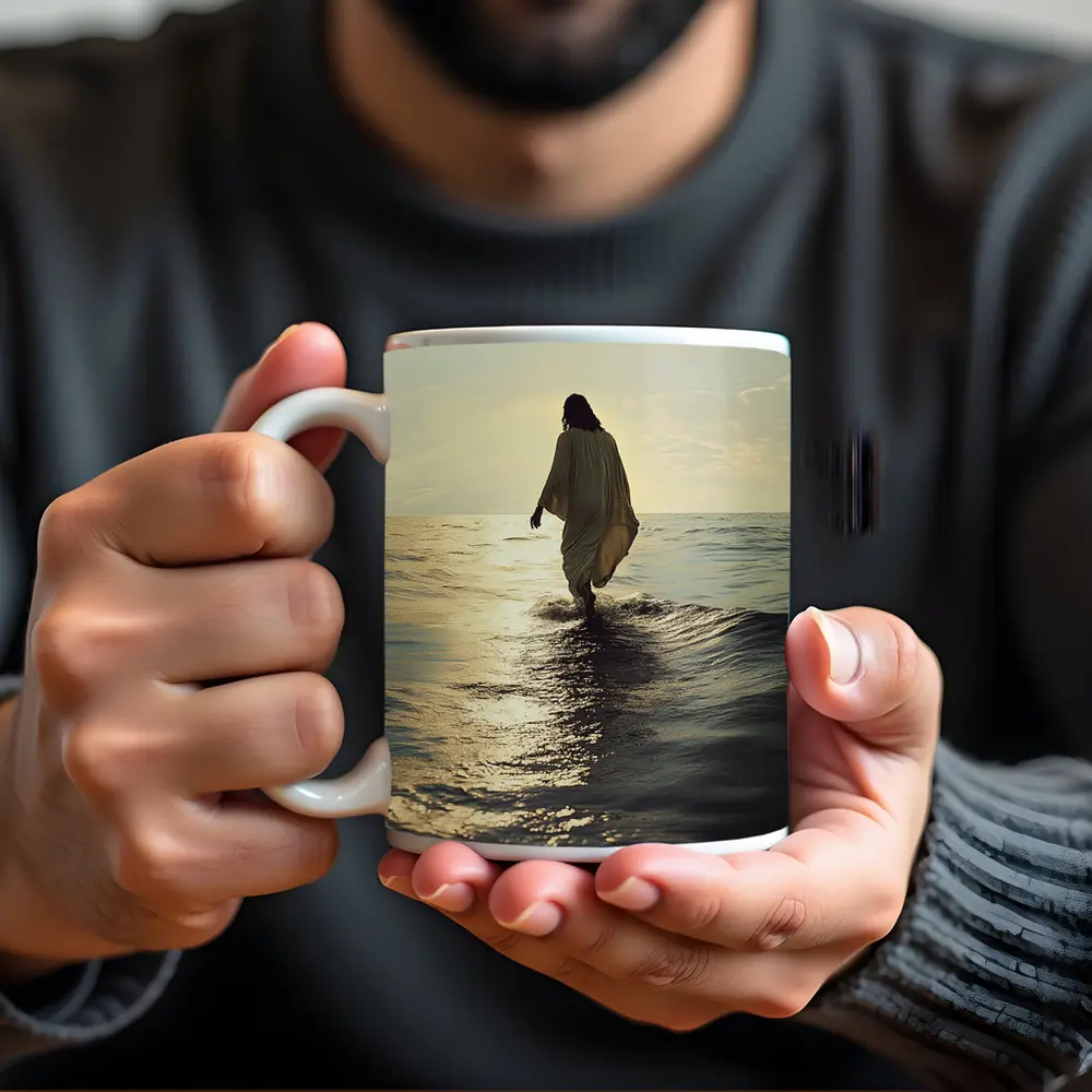 Jesus Walking On Water At Sunset – Mugs