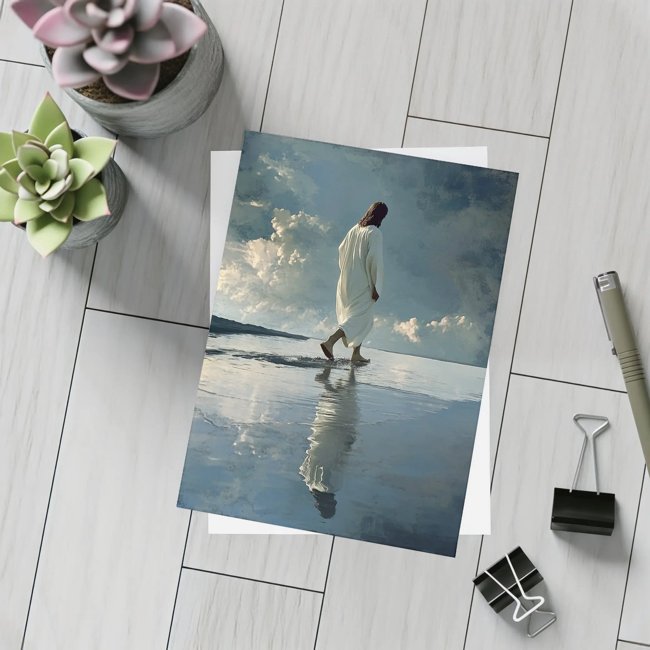 Jesus Walking On Water Dramatic Sky – Postcards