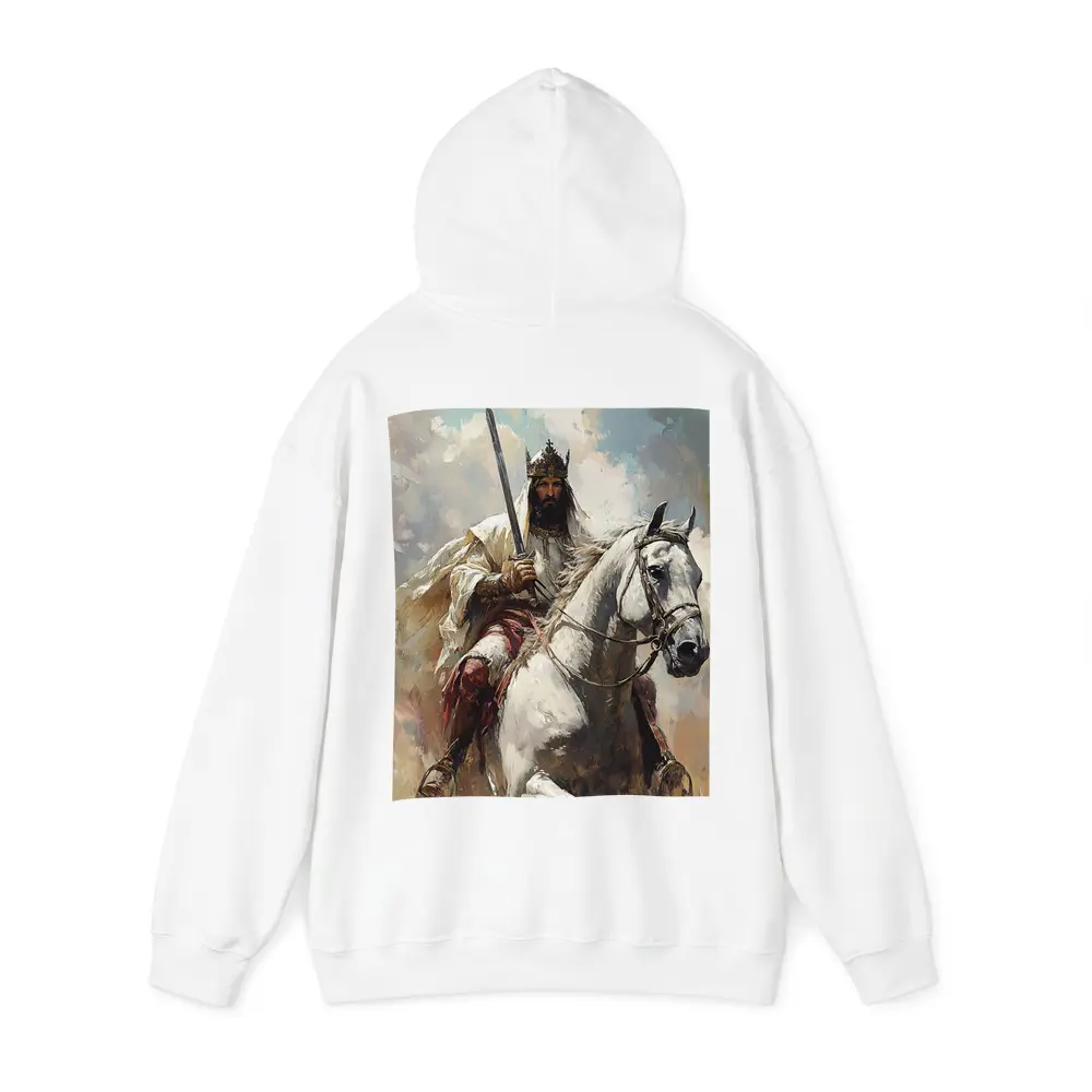 King on White Horse Sword Oil Painting – Hoodies