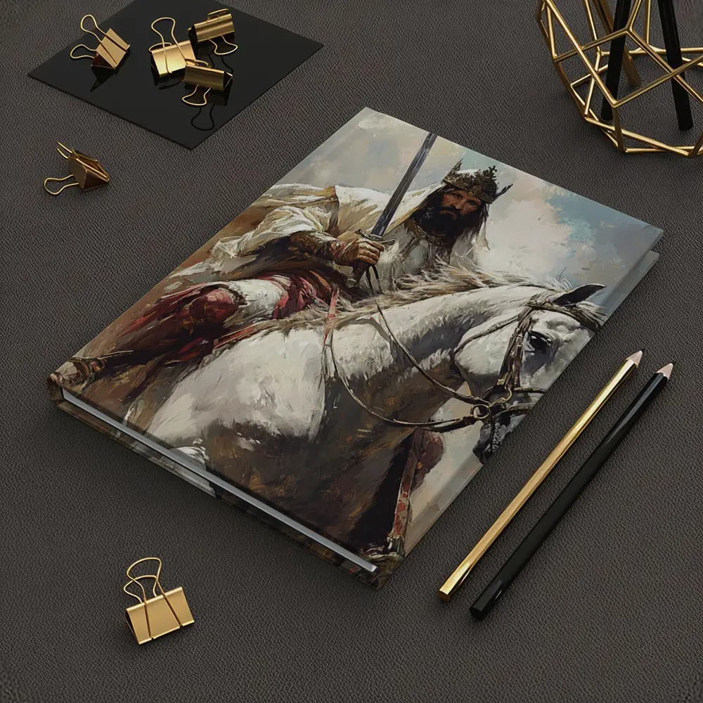 King on White Horse Sword Oil Painting – Notebooks