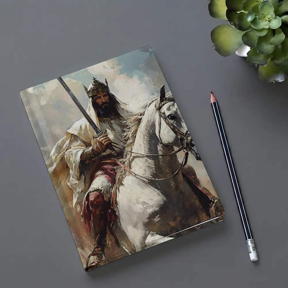 King on White Horse Sword Oil Painting – Notebooks