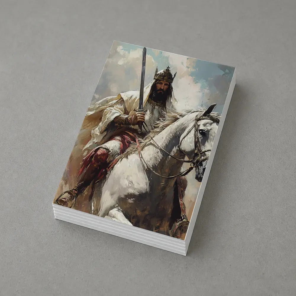 King on White Horse Sword Oil Painting – Postcards