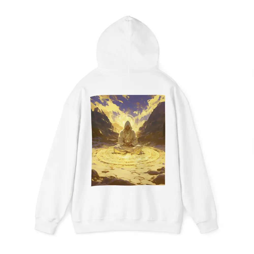 Hooded Mystic Meditating Golden Glowing Circle Canyon – Hoodies